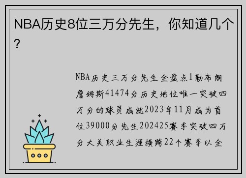 NBA历史8位三万分先生，你知道几个？
