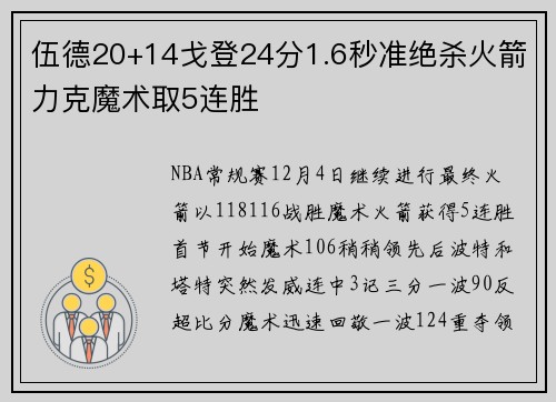 伍德20+14戈登24分1.6秒准绝杀火箭力克魔术取5连胜
